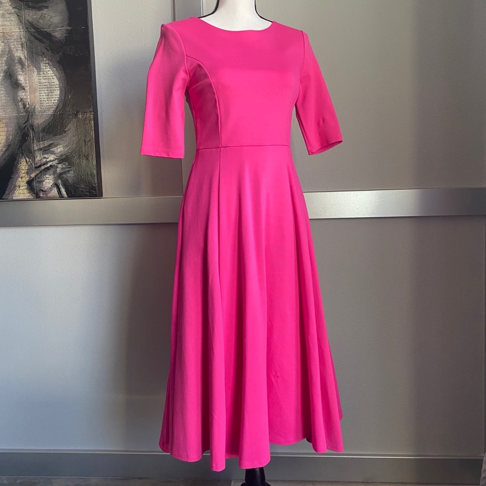 Hot Pink Long Sleeve Midi Dress